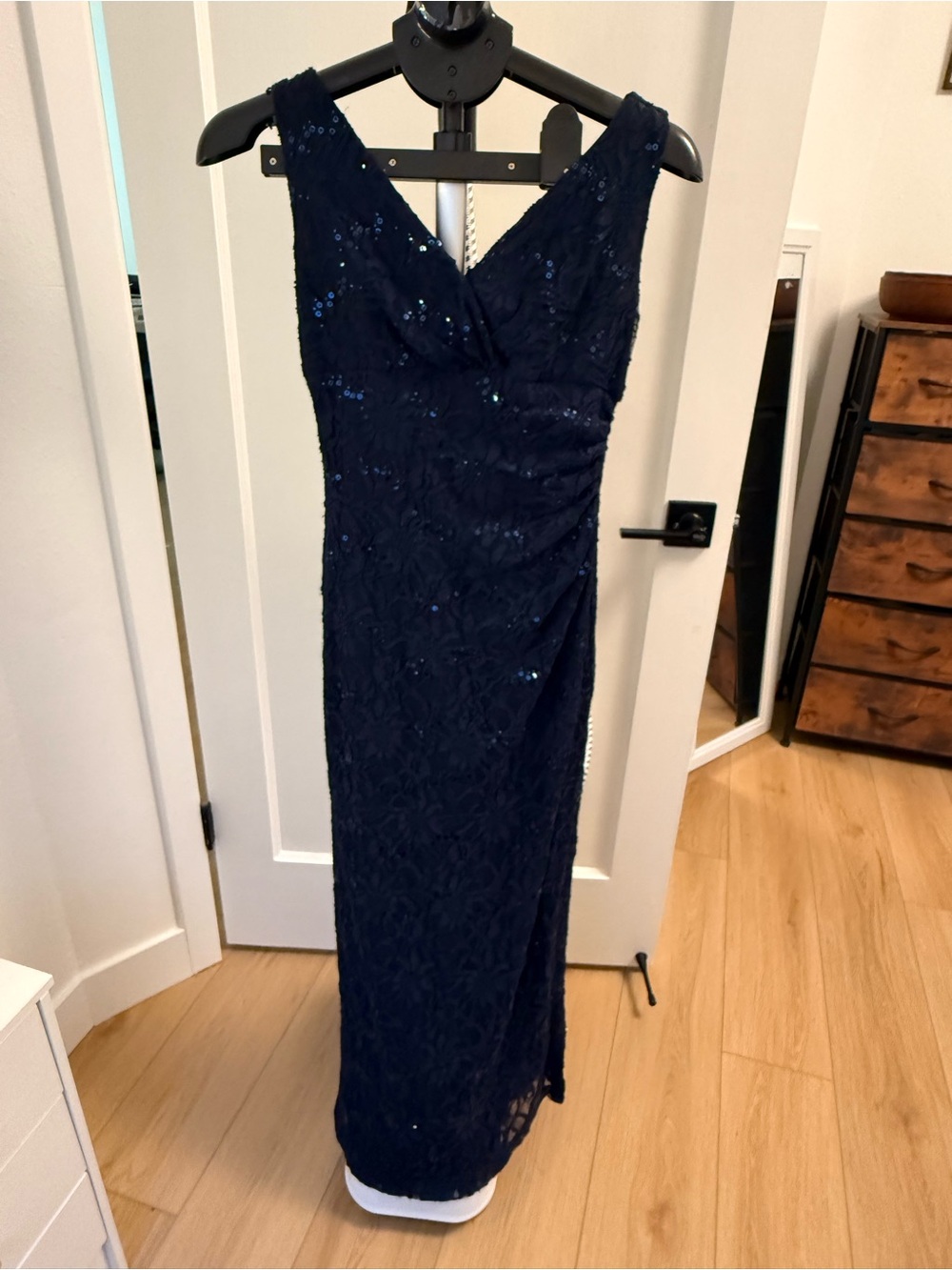 Ralph Lauren Navy Sequin Lace Maxi Dress